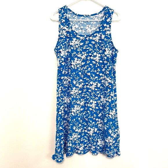 DRAPER JAMES Ruffle Nightie Blue White Floral Sleeveless PJ Nightgown Mini Dress - Picture 2 of 15